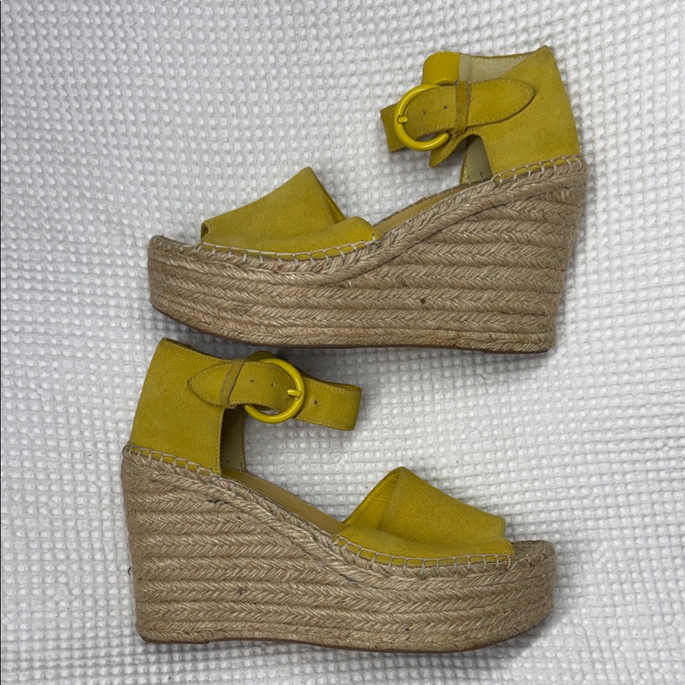 Marc Fisher LTD Yellow Espadrille Wedge Sandals - Size 9